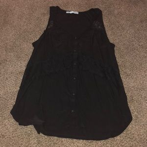 Black lace button front tank top